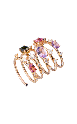 Кольцо Mattia Cielo 5 Rows RIng Amethyst & Tourmaline & Diamonds LJWR143P-PM (42509)