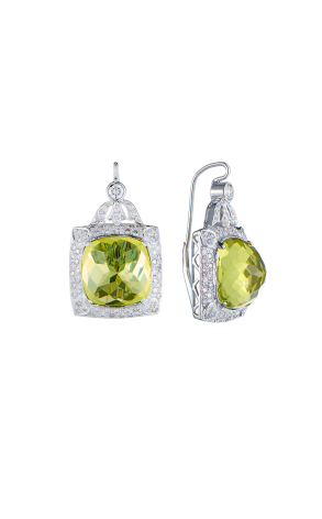 Серьги  Chrysolite & Diamonds & White Gold (41974)