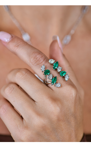 Кольцо Yanush Gioielli Natural Pear & Marquise shape Diamonds & Emerald YR31355WEM (40304) №3